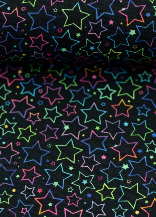 Baumwollstoff - Tim - Sterne - schwarz - bunt